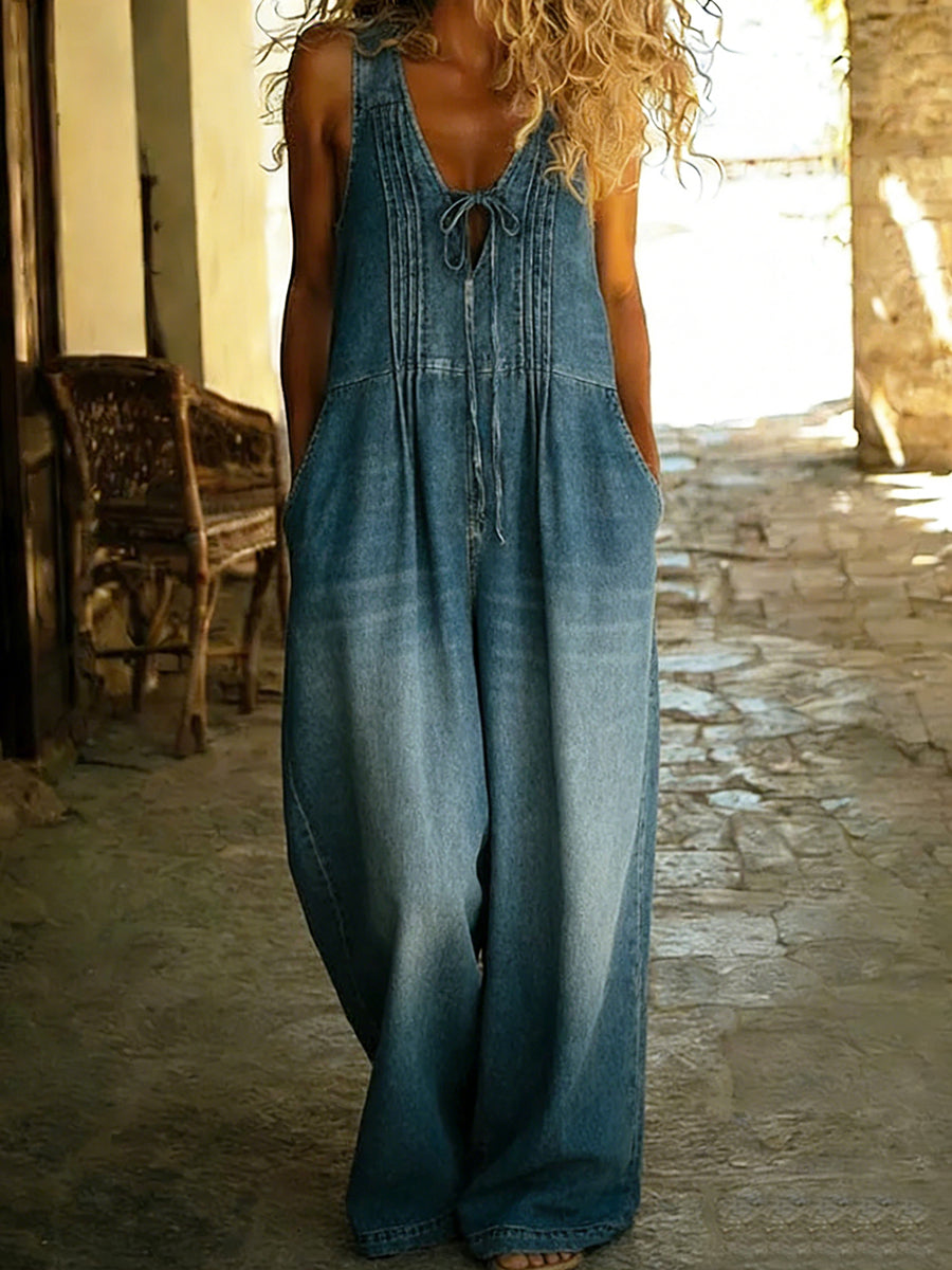 Women's Summer Jumpsuit | Pleated Chambray