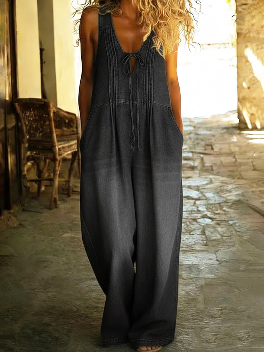 Women's Summer Jumpsuit | Pleated Chambray