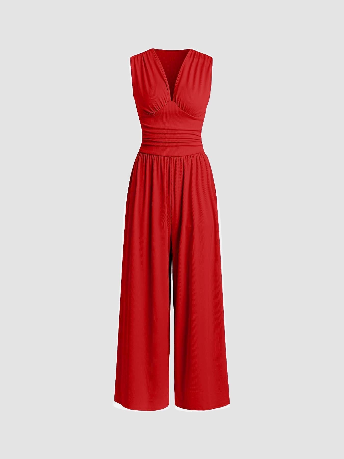 Women's Summer Jumpsuit | V-Neck Sleeveless Draped