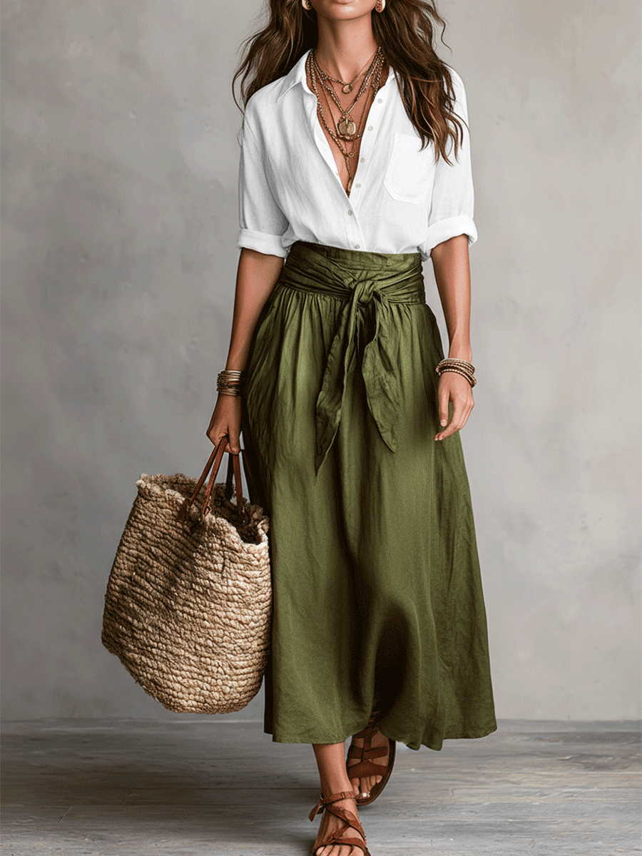 Women's Summer Skirt | Boho Flowy High-Waisted