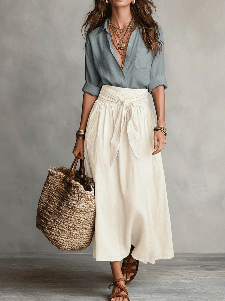 Women's Summer Skirt | Boho Flowy High-Waisted