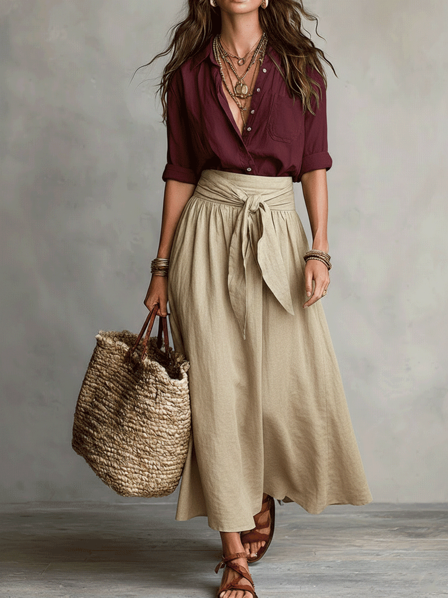 Women's Summer Skirt | Boho Flowy High-Waisted