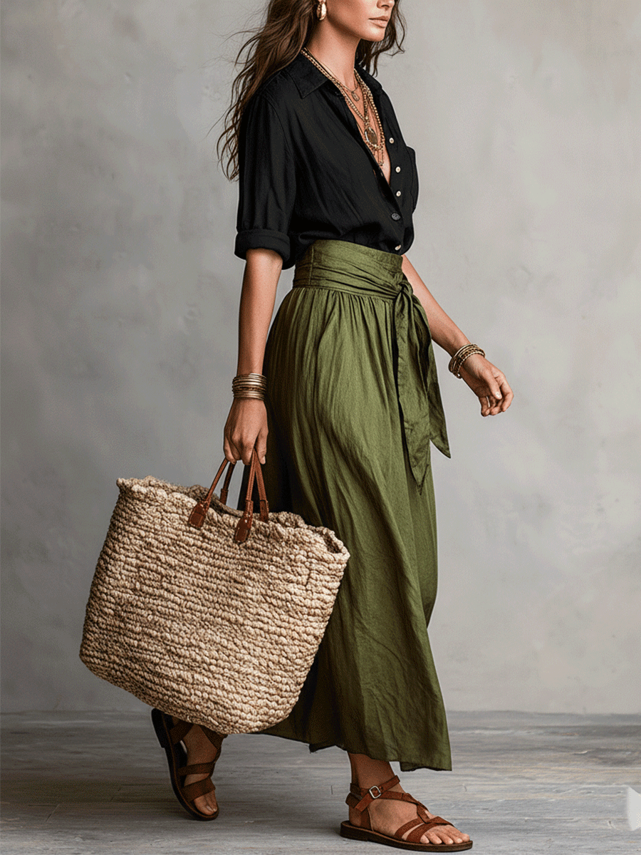 Women's Summer Skirt | Boho Flowy High-Waisted