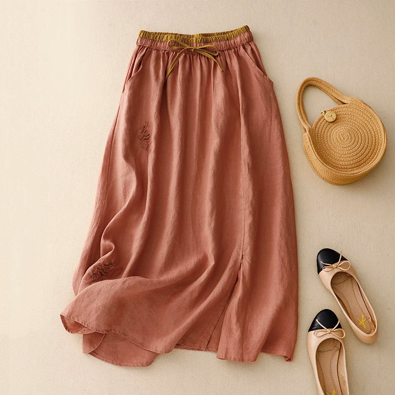 Women's Summer Skirt | Linen-Blend Flowy High-Waisted