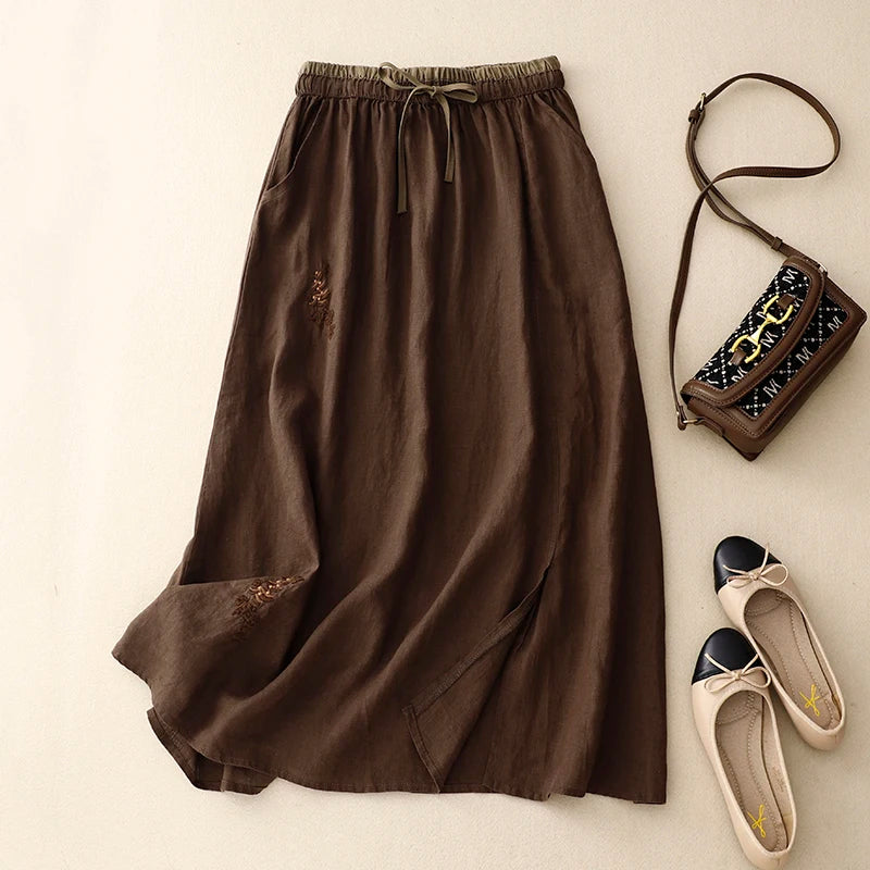 Women's Summer Skirt | Linen-Blend Flowy High-Waisted