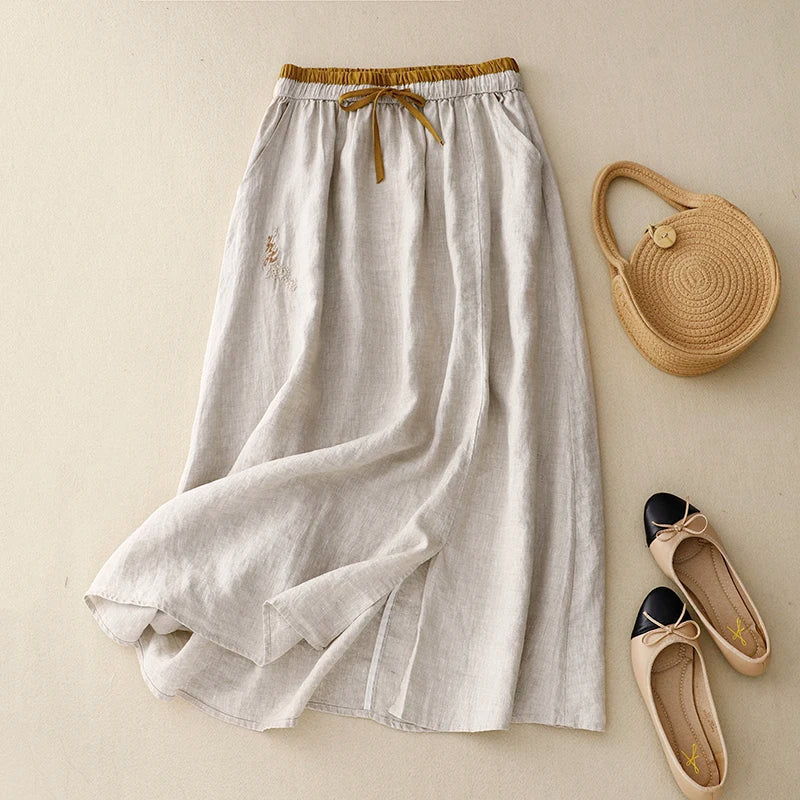 Women's Summer Skirt | Linen-Blend Flowy High-Waisted