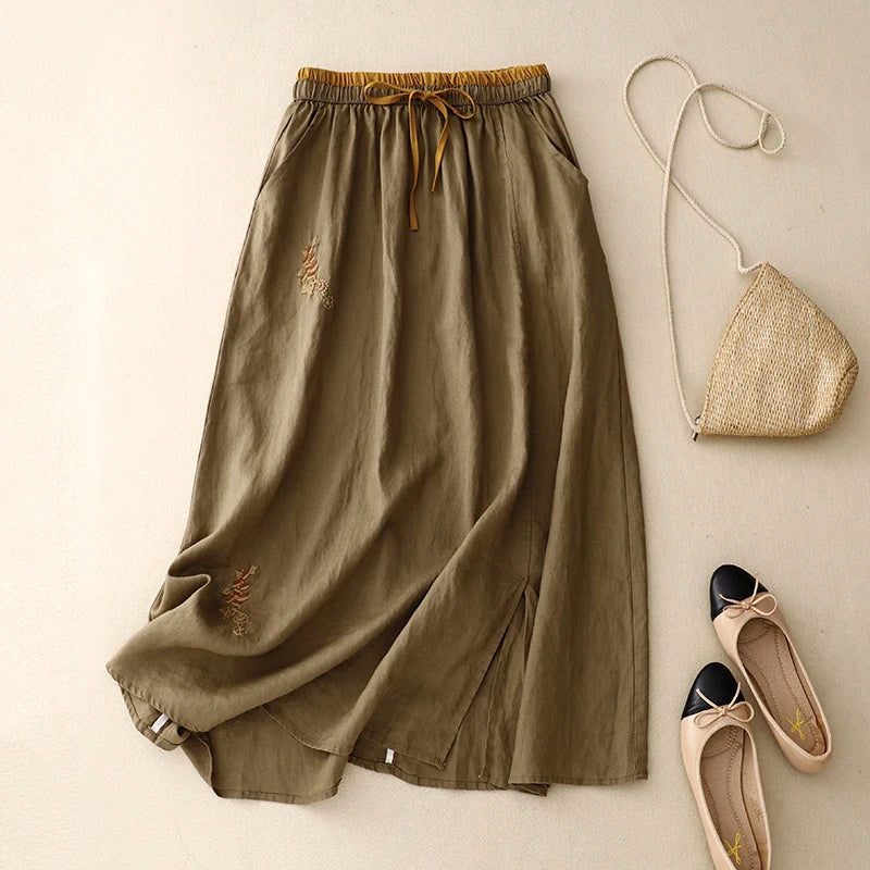 Women's Summer Skirt | Linen-Blend Flowy High-Waisted