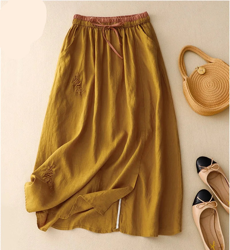 Women's Summer Skirt | Linen-Blend Flowy High-Waisted