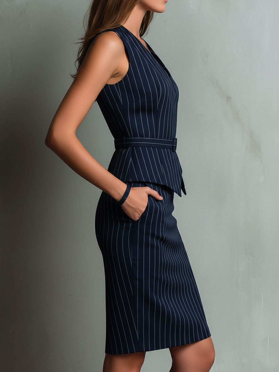 Women's Summer Skirt | Striped V-Neck