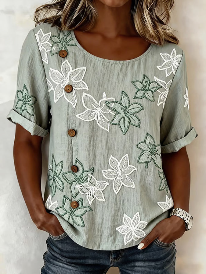 Women's Summer Top | Floral Short-Sleeve