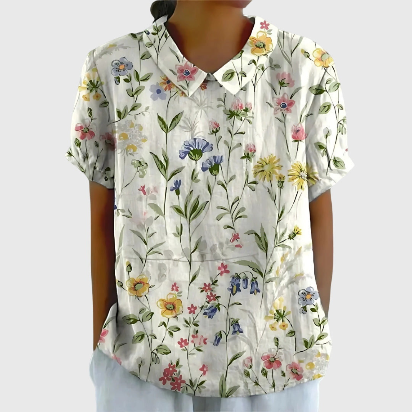 Women's Summer Top | Floral Short-Sleeve Wide-Leg