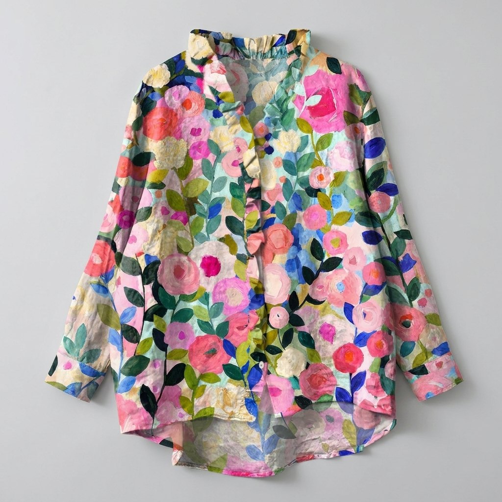 Women's Summer Top | Linen-Blend Tiered Floral
