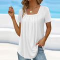 Women's Summer Top | Pleated Square-Neck Casual