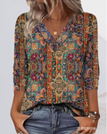 Women's Summer Top | Printed V-Neck Retro