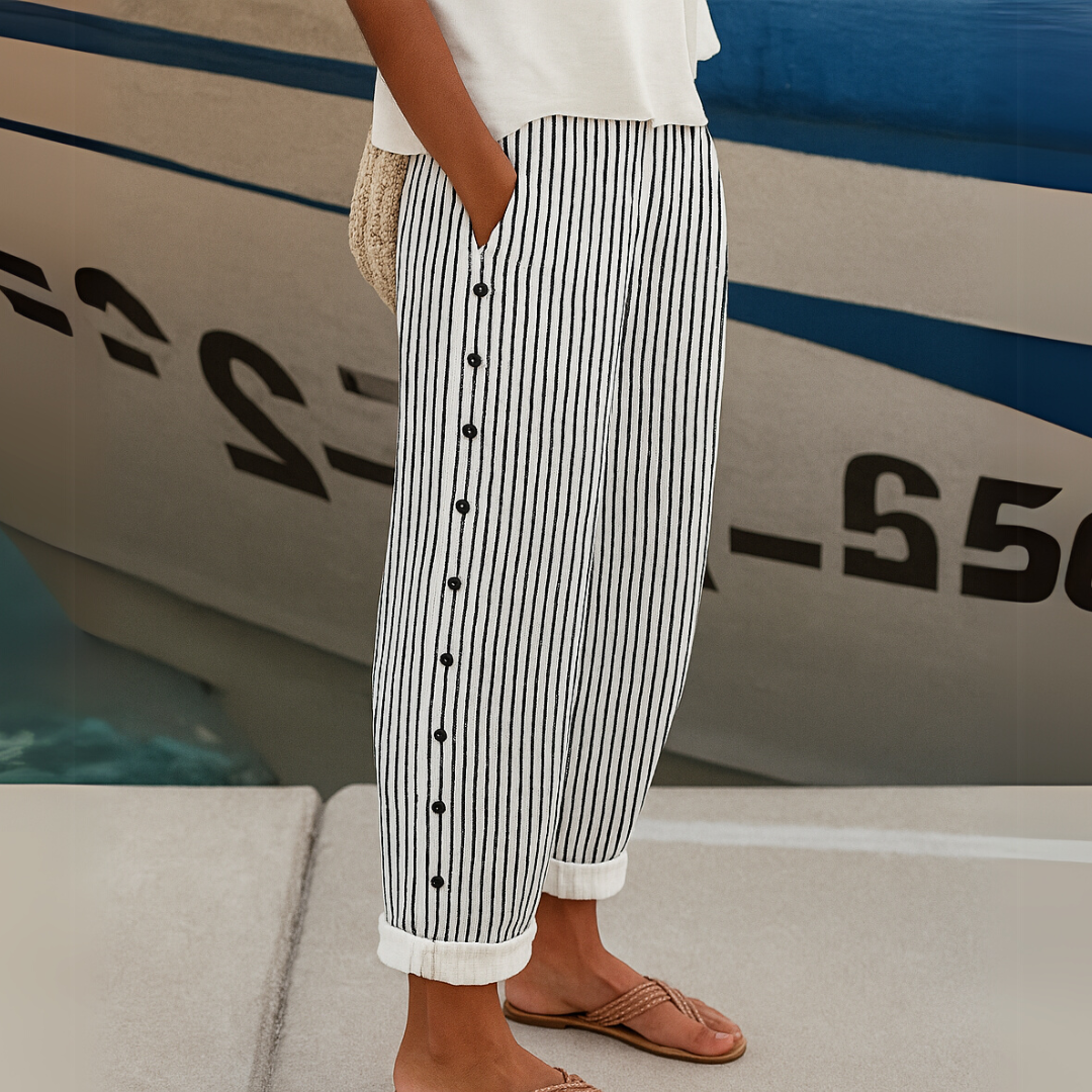 Women's Summer Trousers | Striped High-Waisted