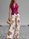 Women's Tailored Trousers | Floral Printed High-Waisted