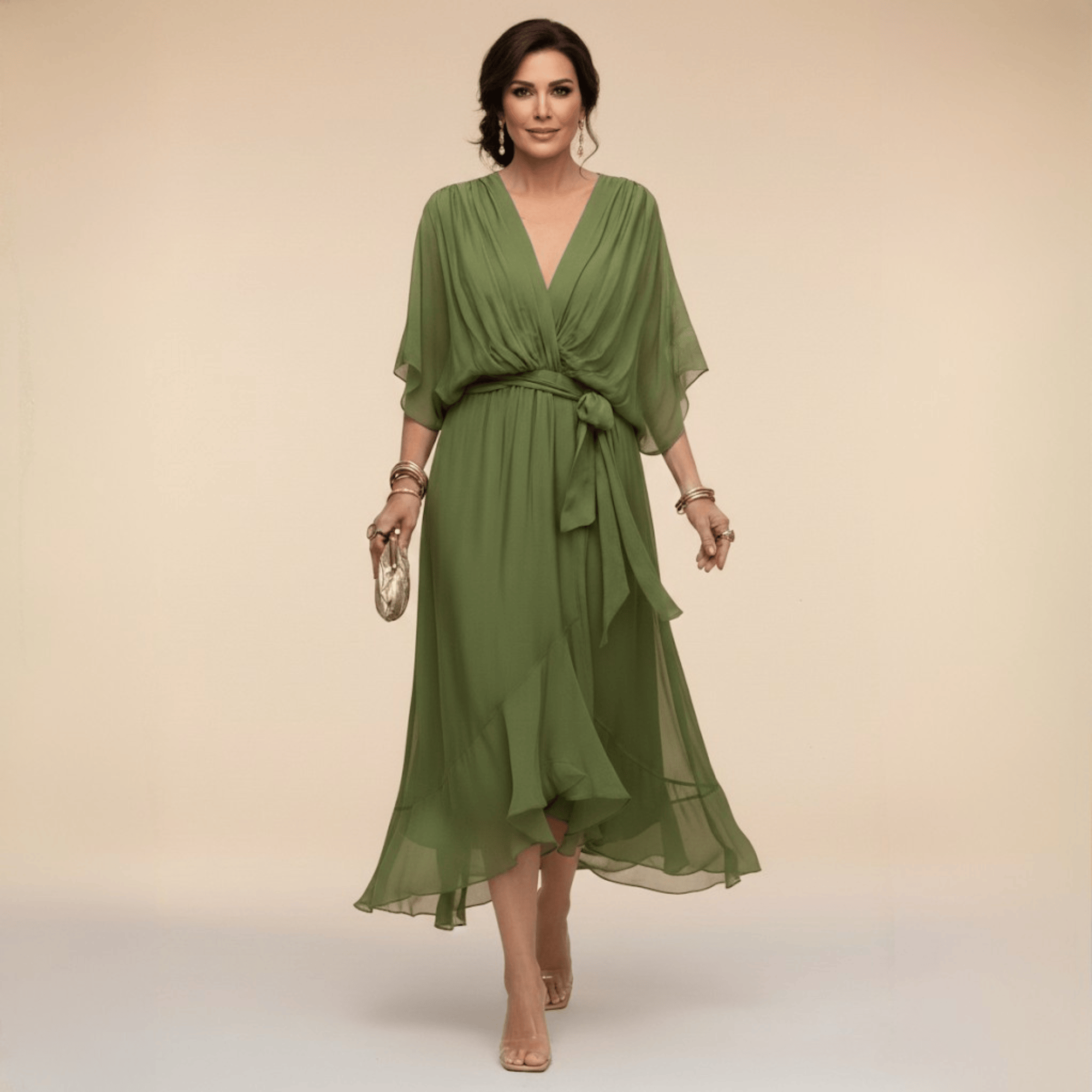 Women's Wedding Guest Dress | V-Neck Chiffon