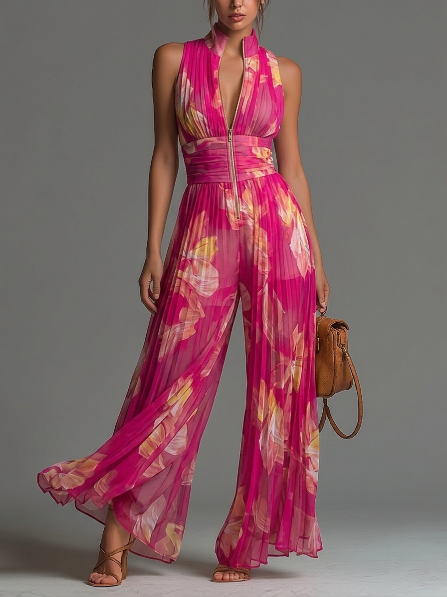 Women's Wide-Leg Jumpsuit | Floral V-Neck