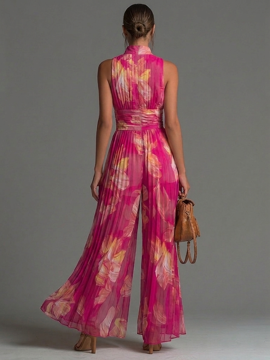 Women's Wide-Leg Jumpsuit | Floral V-Neck