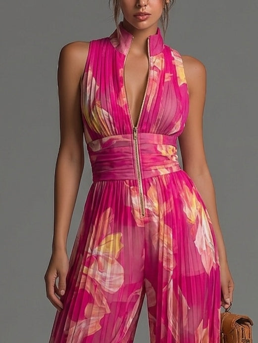Women's Wide-Leg Jumpsuit | Floral V-Neck