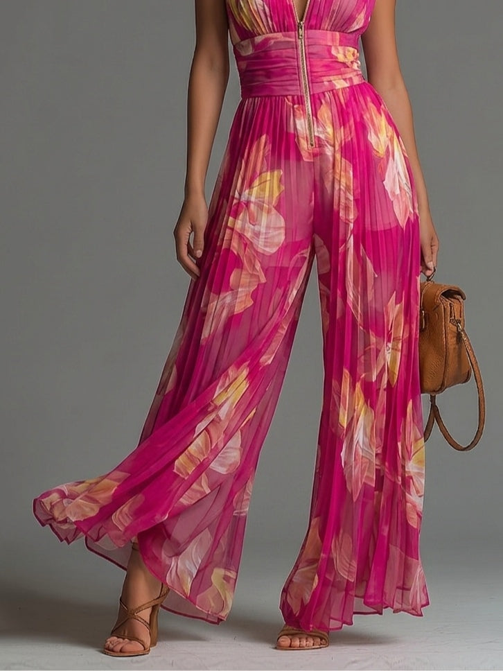 Women's Wide-Leg Jumpsuit | Floral V-Neck