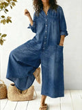 Women's Wide-Leg Jumpsuit | Long-Sleeve Button-front