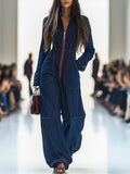 Women's Wide-Leg Jumpsuit | Long-Sleeve Chambray