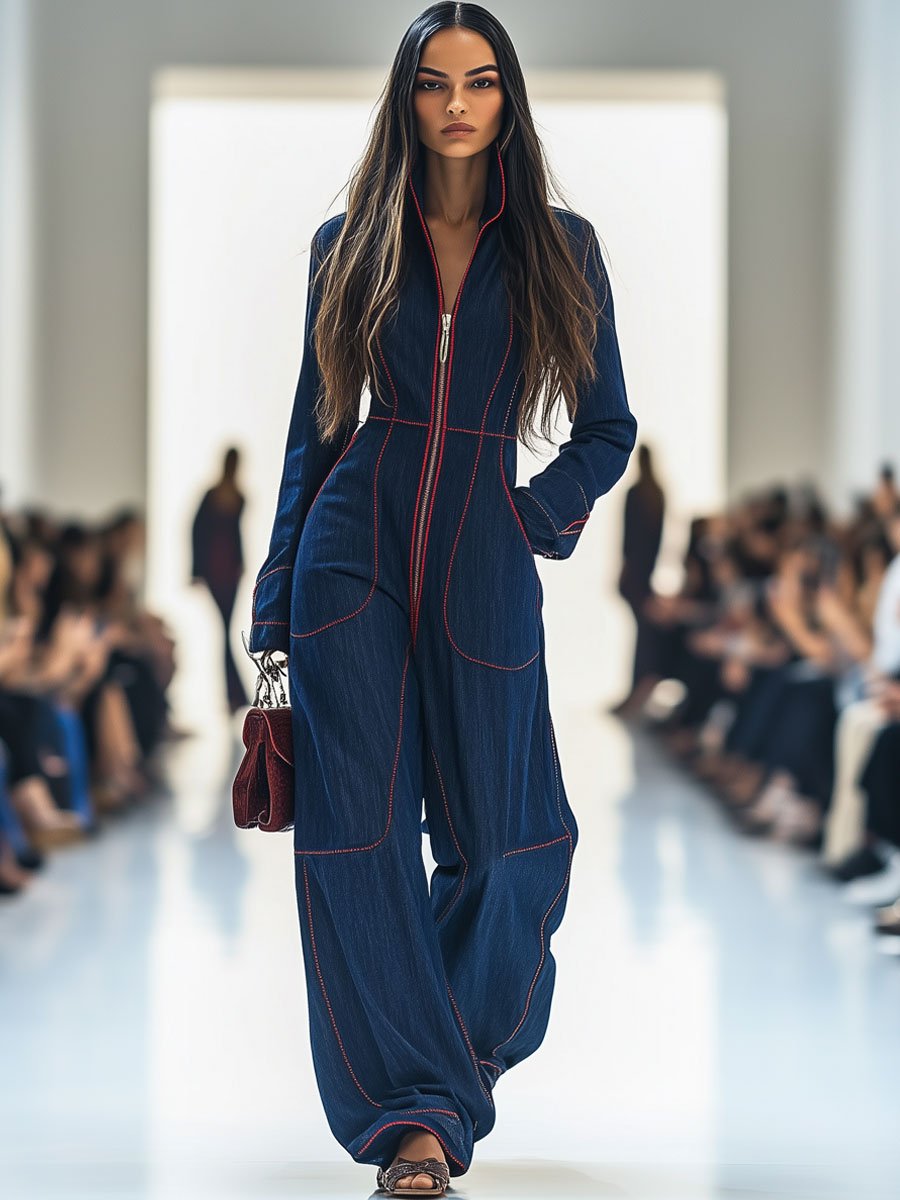 Women's Wide-Leg Jumpsuit | Long-Sleeve Chambray