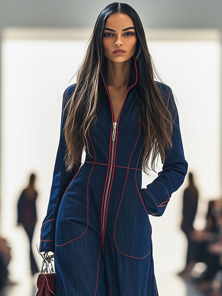 Women's Wide-Leg Jumpsuit | Long-Sleeve Chambray