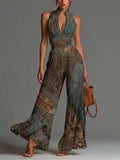 Women's Wide-Leg Jumpsuit | Printed V-Neck