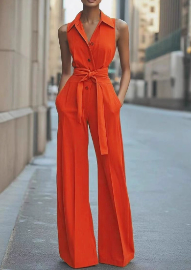 Women's Wide-Leg Jumpsuit | Sleeveless Button-Down