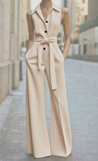 Women's Wide-Leg Jumpsuit | Sleeveless Button-Down