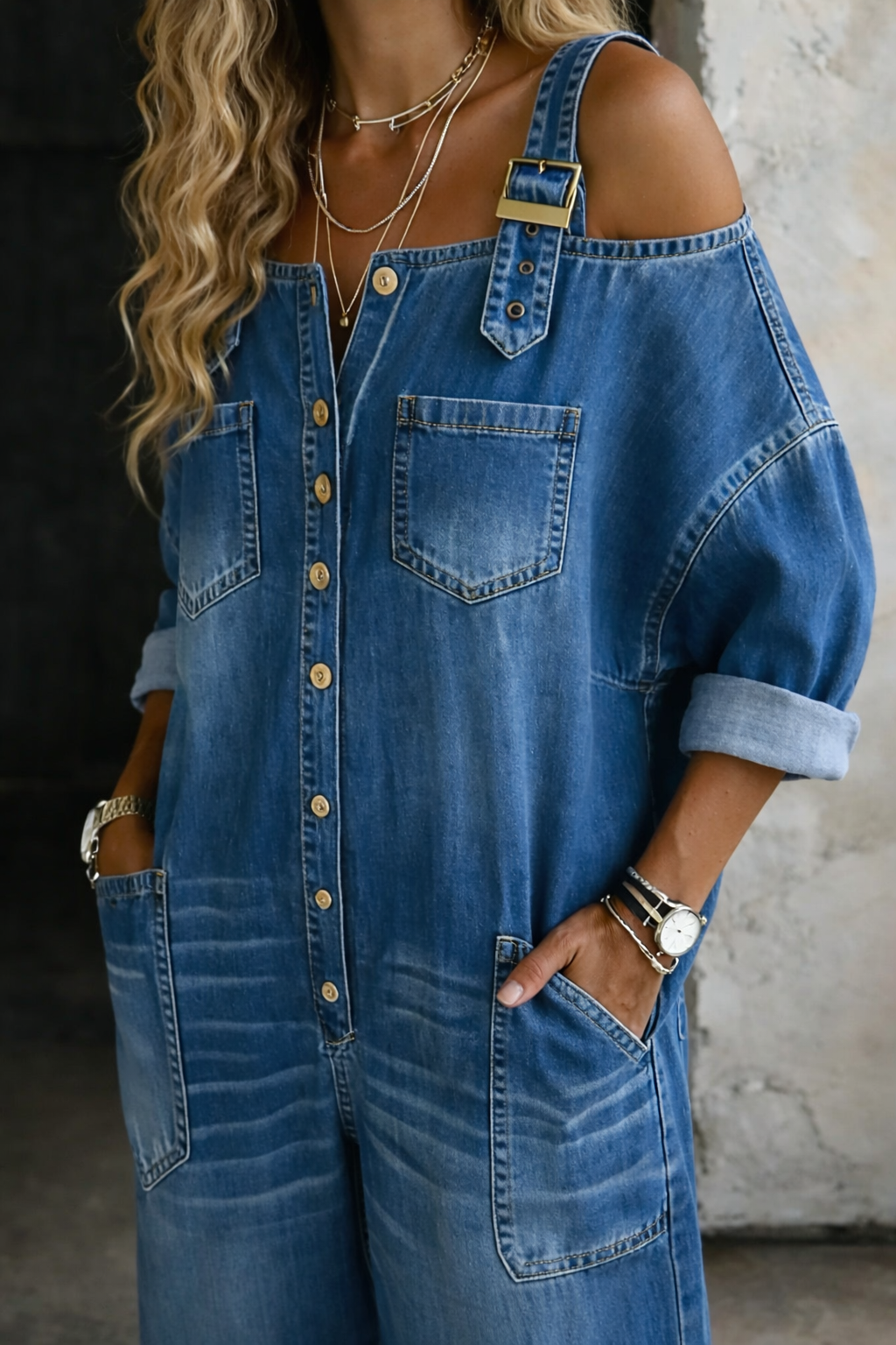 Women's Wide-Leg Jumpsuit | Square-Neck Chambray