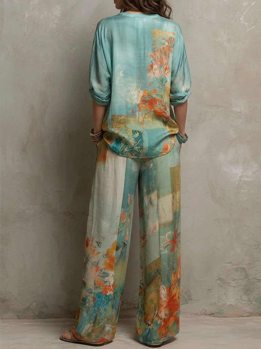 Women's Wide-Leg Trousers | Floral Printed High-Waisted
