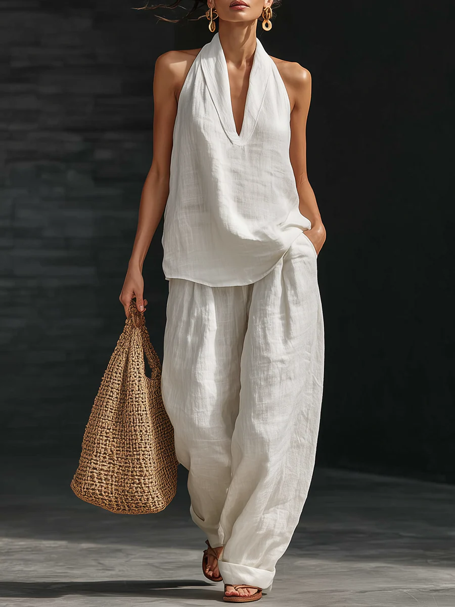 Women's Wide-Leg Trousers | Sleeveless High-Waisted Summer