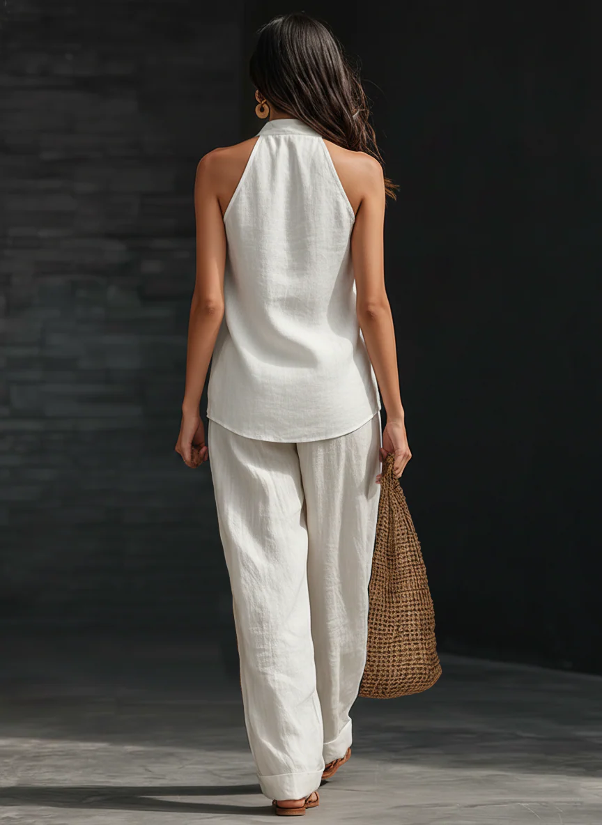 Women's Wide-Leg Trousers | Sleeveless High-Waisted Summer