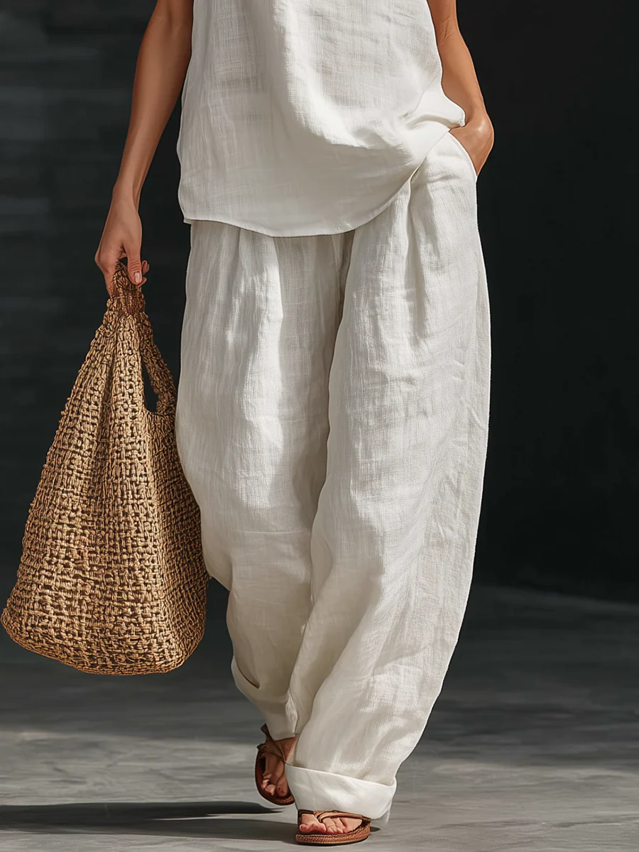 Women's Wide-Leg Trousers | Sleeveless High-Waisted Summer